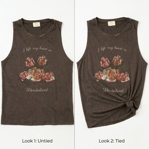 Project Social T "Wonderland" Rose Distressed Muscle Tank - 90s Grunge - Small
